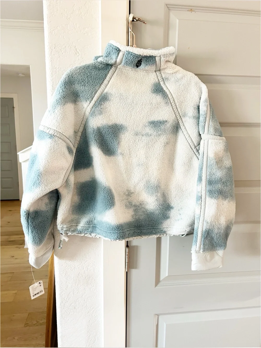 NWT Free People Mountain High Fleece Pullover Jacket Watercolor Blue Grey Combo